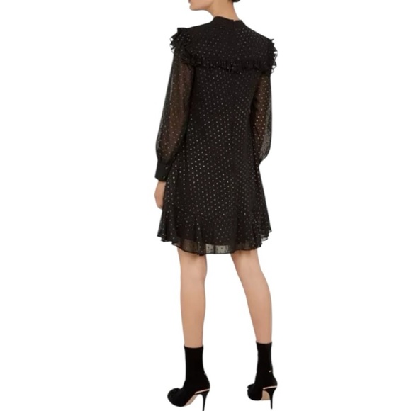 Ted Baker - Rebekha Joyous Ruffled Black Long Sleeve Polka Dots Dress Sz 2 US 6 - Picture 3 of 10